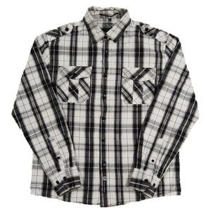 South Pole Premium White Black & Silver Plaid Button-Up Shirt